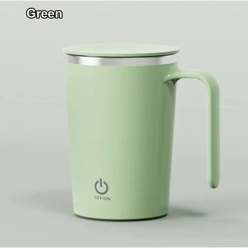 Automatic self-stirring mug designed for coffee, milk, hot cocoa, and other everyday beverages