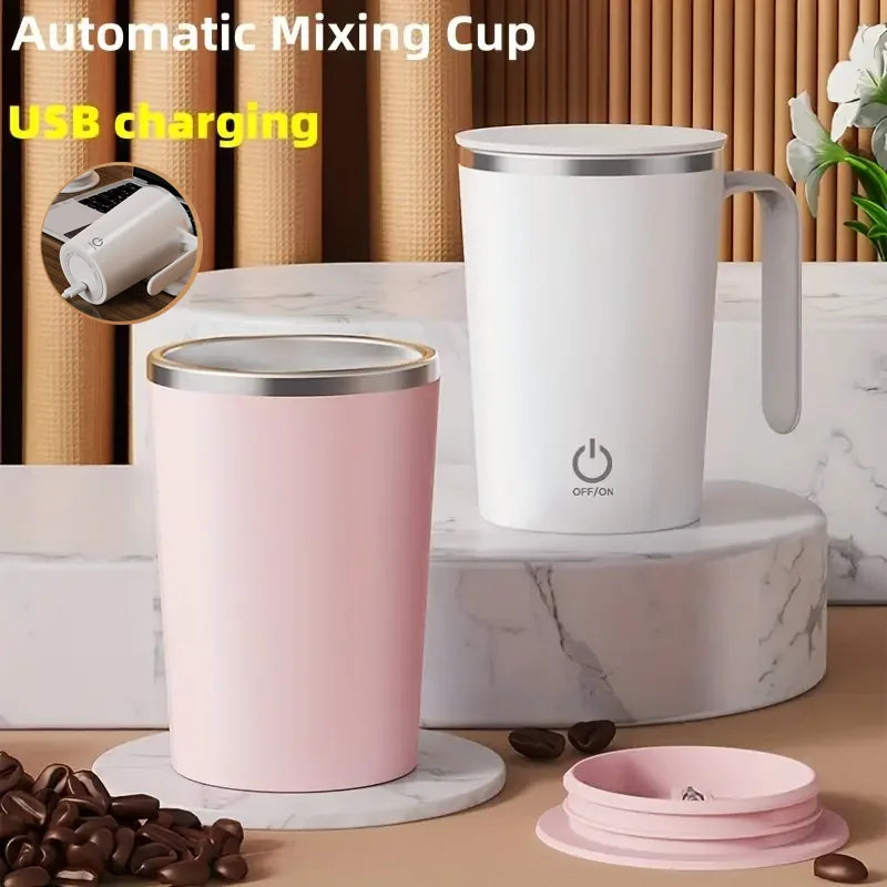 Automatic self-stirring mug designed for coffee, milk, hot cocoa, and other everyday beverages