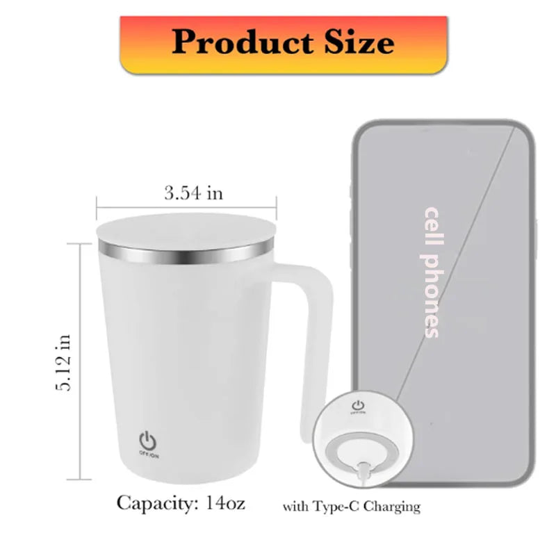 Automatic self-stirring mug designed for coffee, milk, hot cocoa, and other everyday beverages