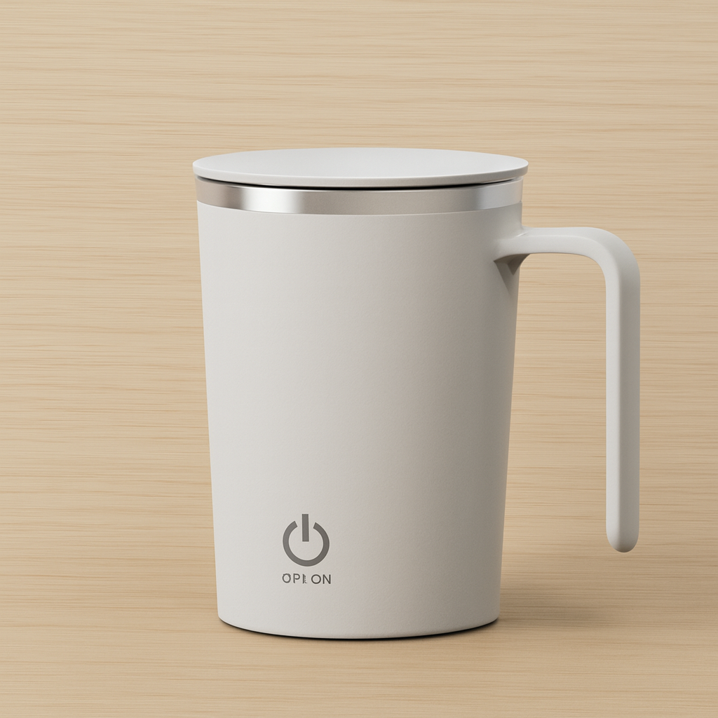 Automatic self-stirring mug designed for coffee, milk, hot cocoa, and other everyday beverages
